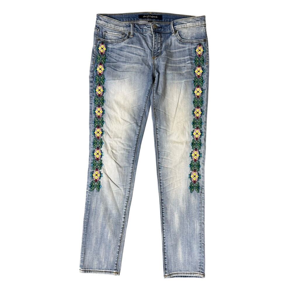 DRIFTWOOD Jackie High Rise Embroidered Aztec Tribal Skinny Ankle Jeans Size 30 - Picture 2 of 9